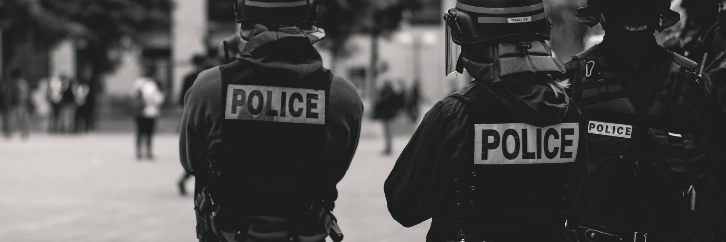 Black and white photo of police